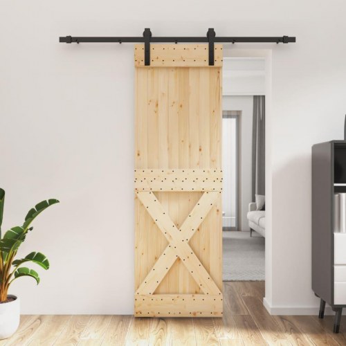 Skydedør med monteringssæt 70x210 cm massivt fyrretræ