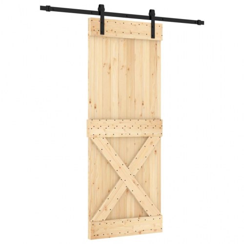 Skydedør med monteringssæt 80x210 cm massivt fyrretræ
