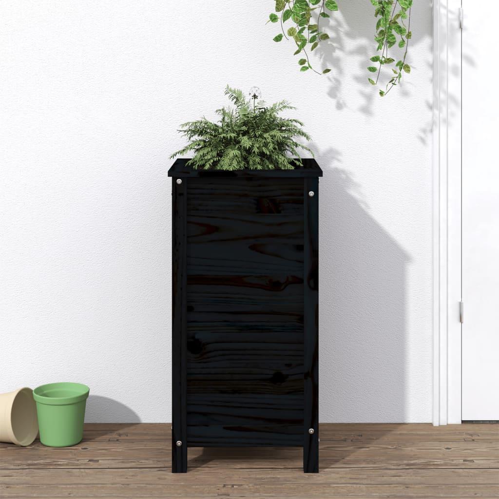 Plantekasse 40x40x78 cm massivt fyrretræ sort billede