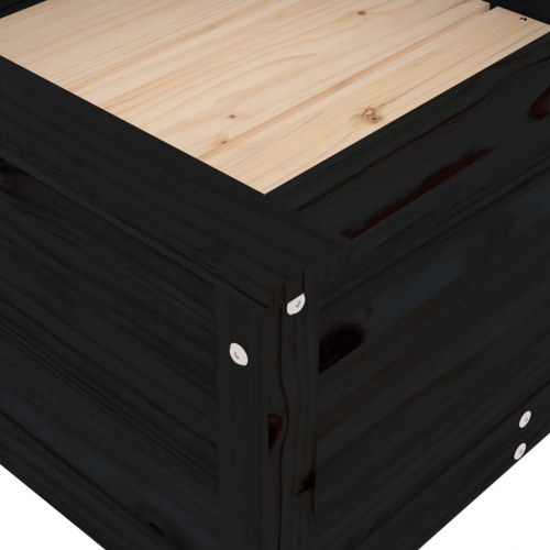 Plantekasse i massivt fyrretræ - sort, 82,5 x 82,5 x 39 cm