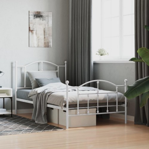 Sengeramme med sengegavl og fodgærde 100 x 190 cm - hvid