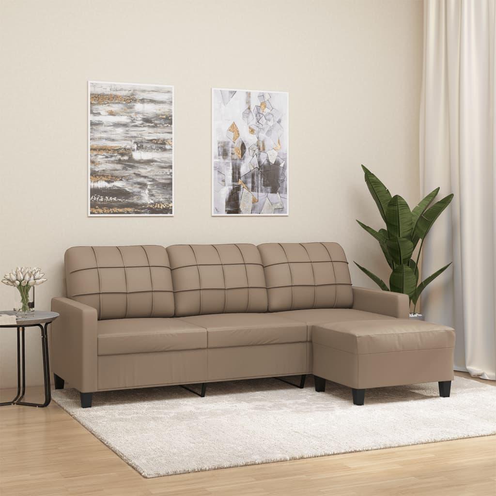 3-personers Sofa med Fodskammel 180 Cm Kunstlæder - Cappuccino