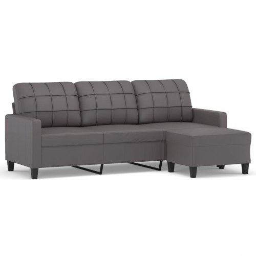 3-personers sofa med fodskammel - 180 cm, kunstlæder, grå