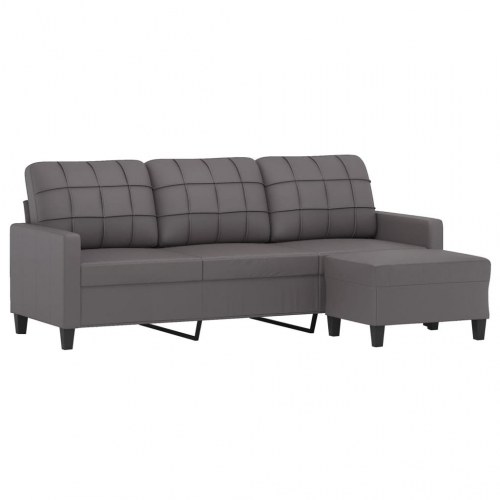 3-personers sofa med fodskammel - 180 cm, kunstlæder, grå