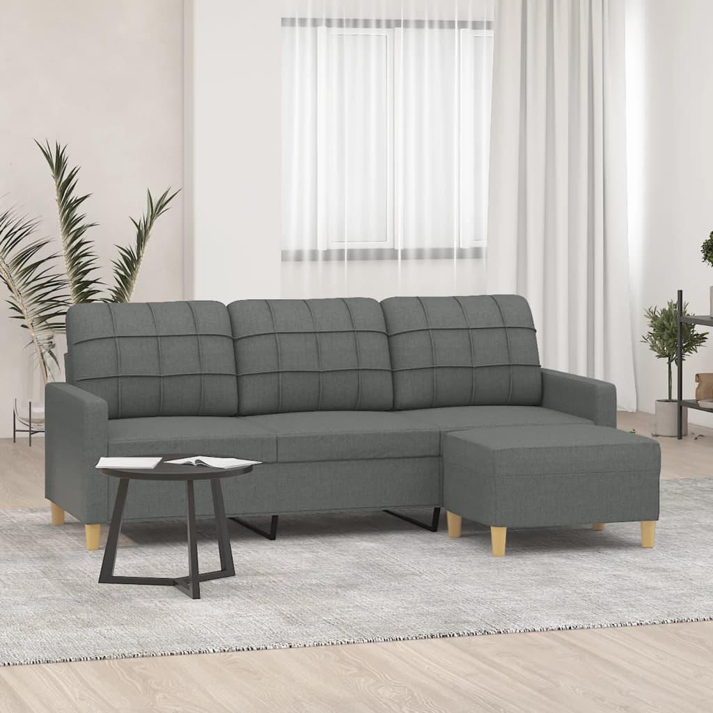 3-Personers Sofa Med Fodskammel Stof - 180 cm / Mørkegrå