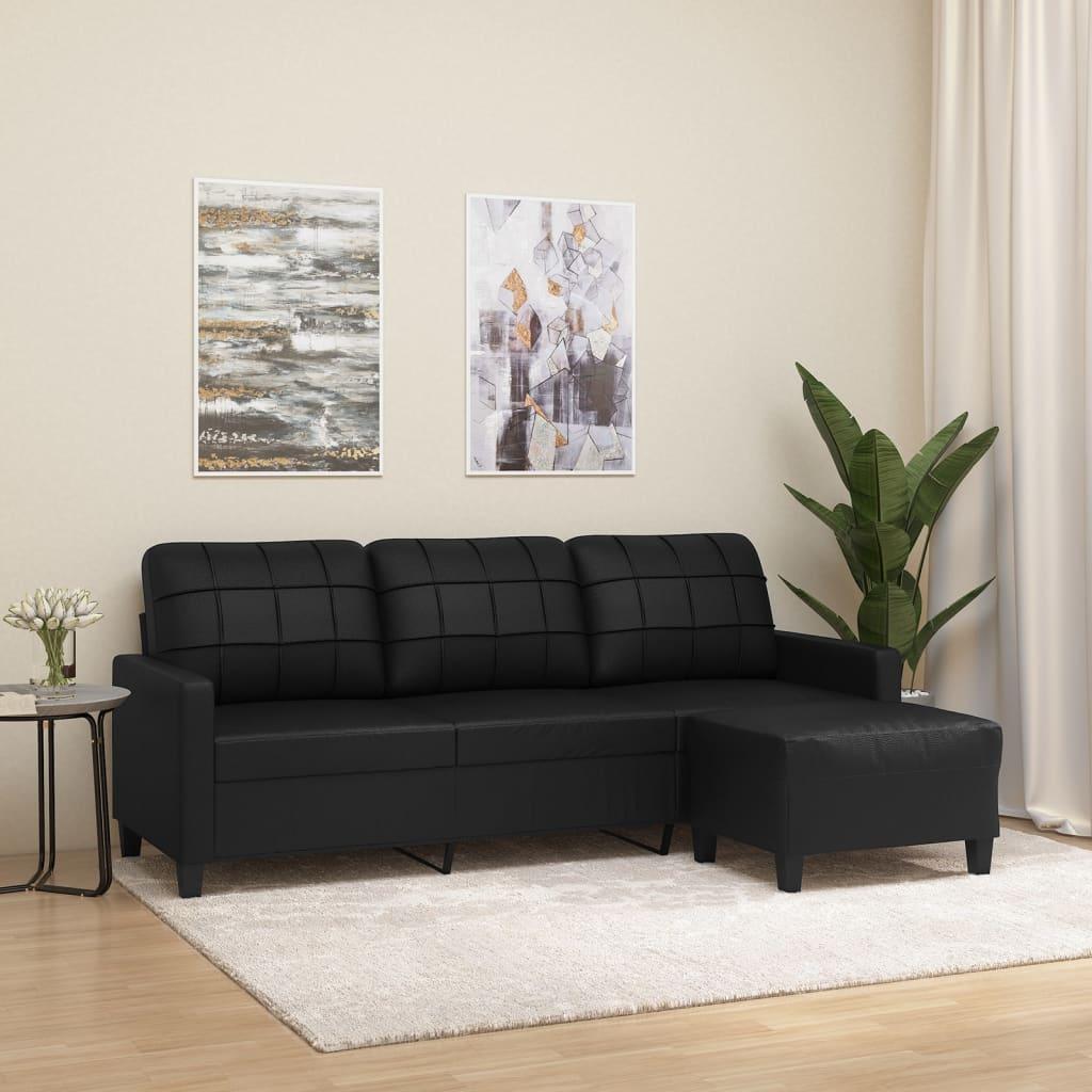 3-personers Sofa med Fodskammel 180 Cm Kunstlæder - Sort