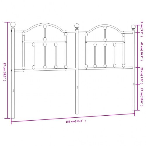 Sengegavl i metal 150 cm - hvid, klassisk design