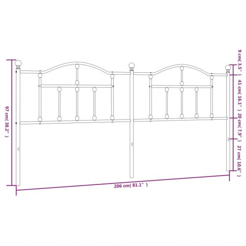 Sengegavl i metal 200 cm - hvid, klassisk design
