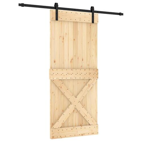 Skydedør med monteringssæt 90x210 cm massivt fyrretræ