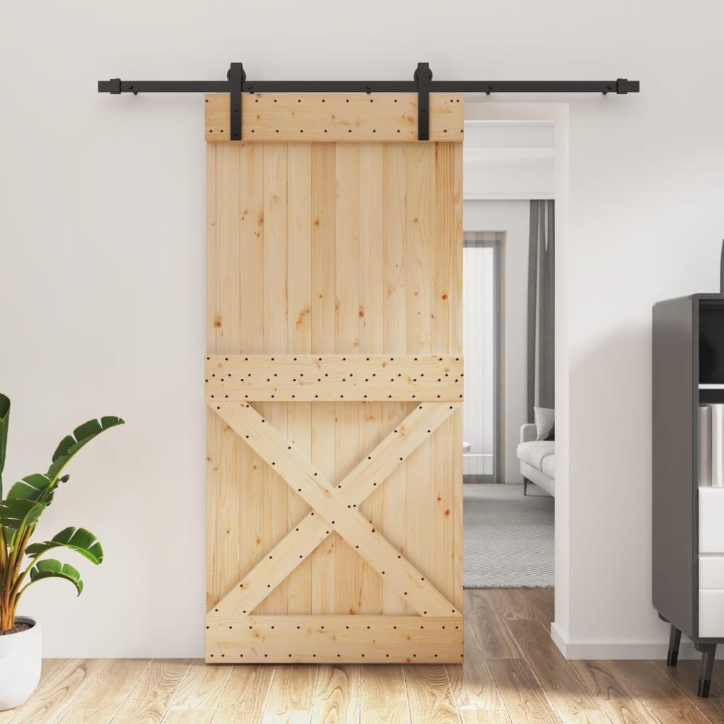 Skydedør med monteringssæt 95x210 cm massivt fyrretræ