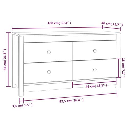 Kommode 100x40x54 cm massivt fyrretræ sort