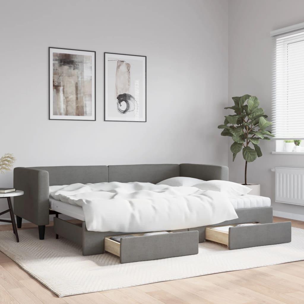 Daybed med udtræk og skuffer 80x200 cm stof mørkegrå billede