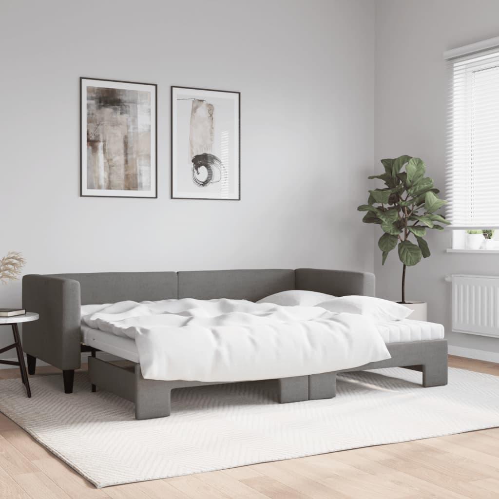 Daybed med udtræk og madras 80x200 cm stof mørkegrå billede