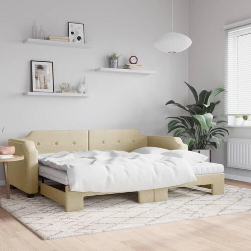 Daybed med udtræk og madras 100x200 cm stof cremefarvet