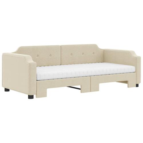 Daybed med udtræk og madras 100x200 cm stof cremefarvet