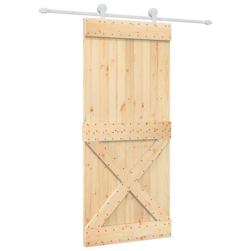 Skydedør med monteringssæt 90x210 cm massivt fyrretræ