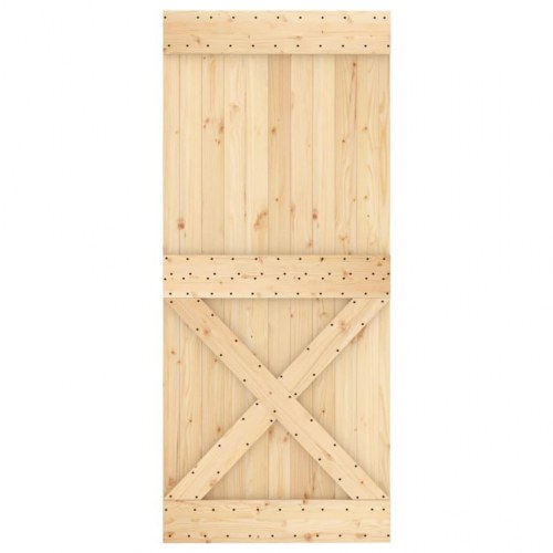 Skydedør med monteringssæt 90x210 cm massivt fyrretræ