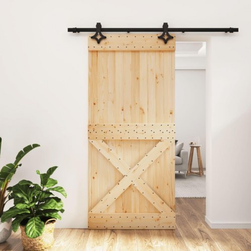 Skydedør med monteringssæt 95x210 cm massivt fyrretræ