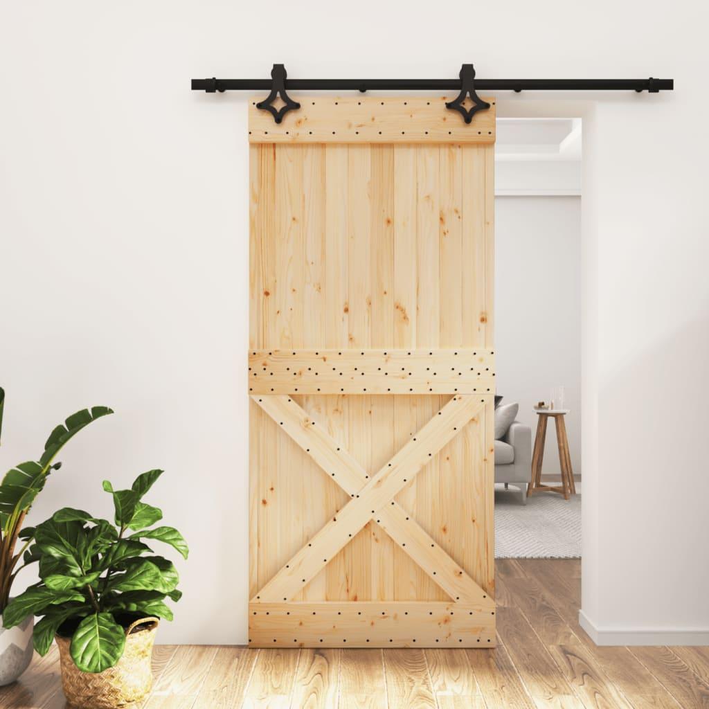 Skydedør med monteringssæt 95x210 cm massivt fyrretræ
