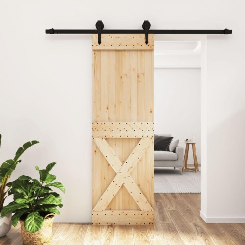 Skydedør med monteringssæt 70x210 cm massivt fyrretræ