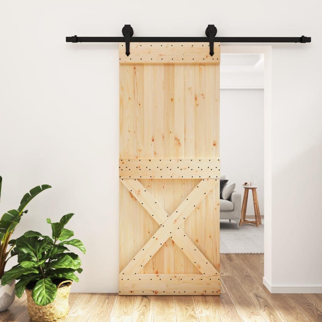 Skydedør med monteringssæt 85x210 cm massivt fyrretræ