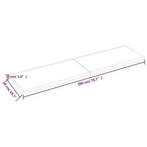 Bordplade til badeværelse 200x50x(2-4) cm massivt træ mørkebrun