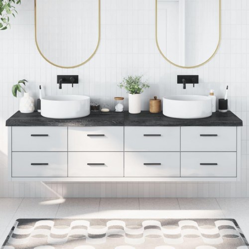 Bordplade til badeværelse 200x60x(2-6) cm massivt træ mørkebrun