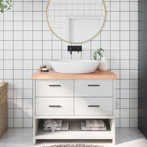 Bordplade til badeværelse 100x40x(2-6) cm massivt træ lysebrun
