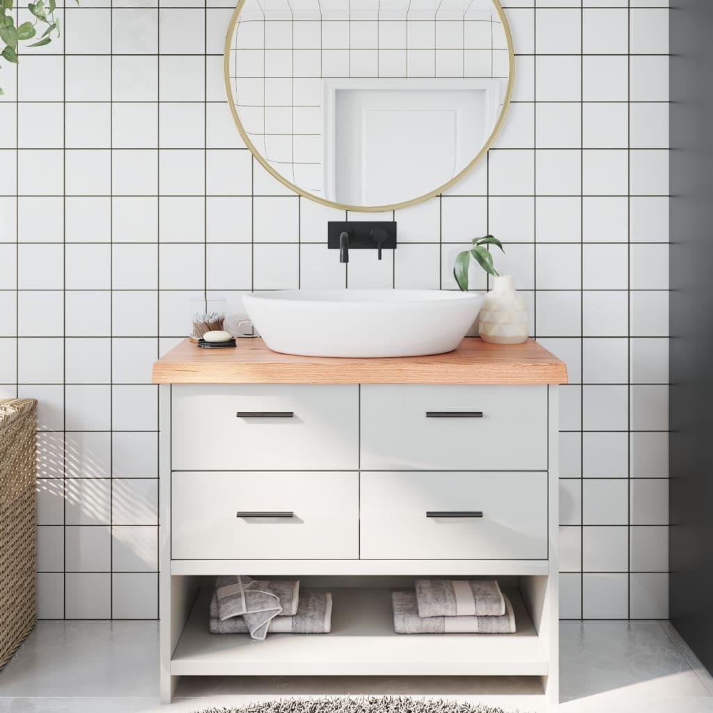Bordplade til badeværelse 100x40x(2-6) cm massivt træ lysebrun
