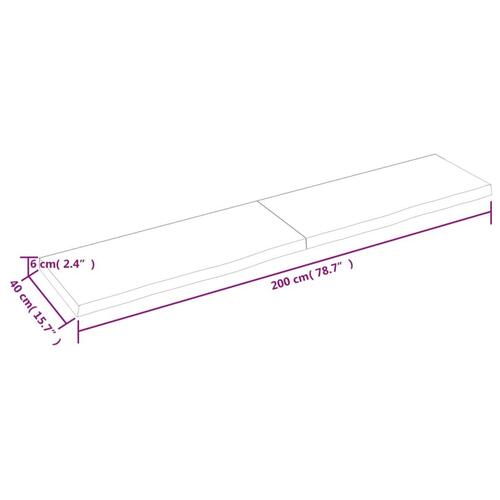 Bordplade til badeværelse 200x40x(2-6) cm massivt træ mørkebrun
