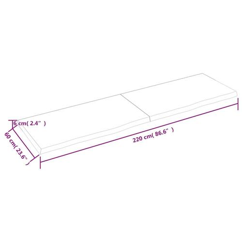 Bordplade til badeværelse 220x60x(2-6) cm massivt træ mørkebrun