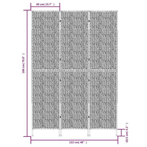 Rumdeler med 3 paneler 122x180 cm vandhyacint