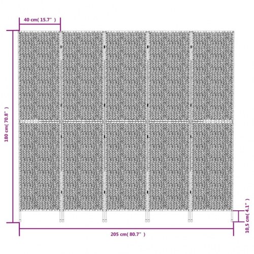 Rumdeler med 5 paneler 205x180 cm vandhyacint brun