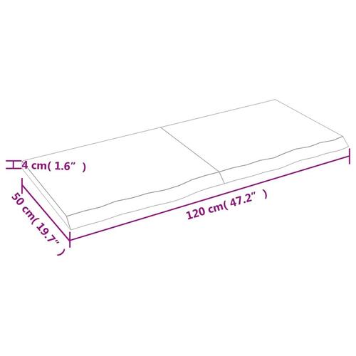 Bordplade til badeværelse 120x50x(2-4)cm massivt træ ubehandlet