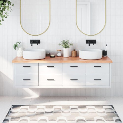 Bordplade til badeværelse 180x60x(2-4) cm massivt træ lysebrun