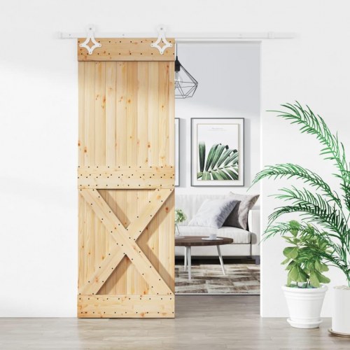 Skydedør med monteringssæt 80x210 cm massivt fyrretræ