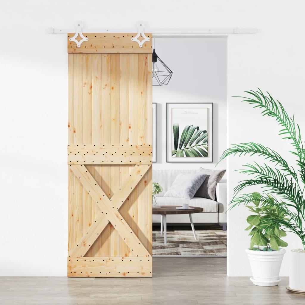 Skydedør med monteringssæt 80x210 cm massivt fyrretræ