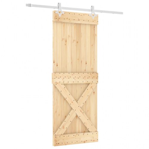 Skydedør med monteringssæt 80x210 cm massivt fyrretræ
