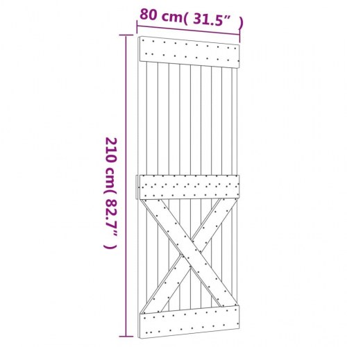 Skydedør med monteringssæt 80x210 cm massivt fyrretræ