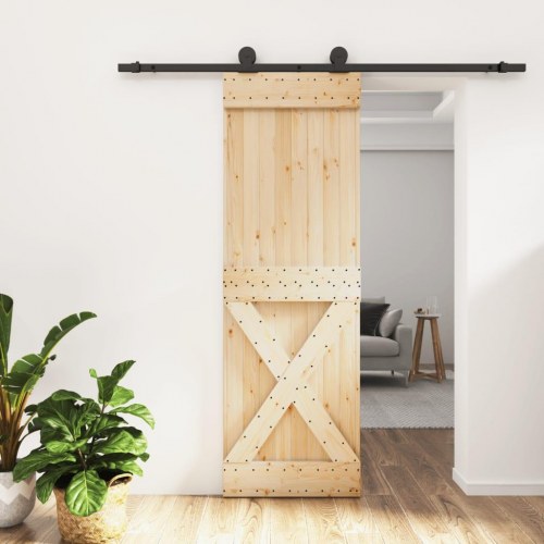 Skydedør med monteringssæt 70x210 cm massivt fyrretræ