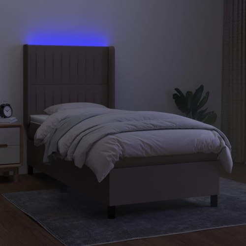 Kontinentalseng med LED-lys 90×190 cm - stof gråbrun