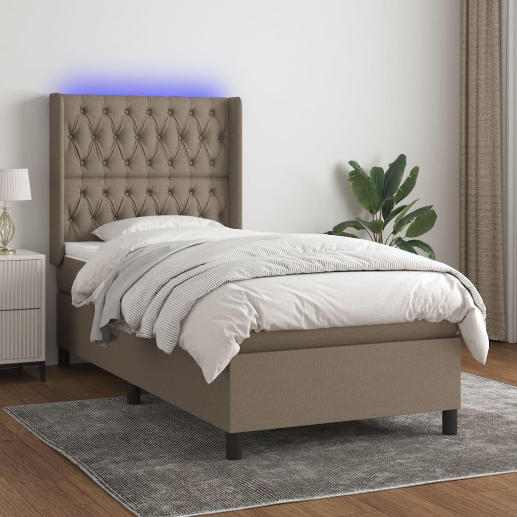 Kontinentalseng Med Led-Lys Stof Gråbrun - Med pynteknapper / 90 x 190 cm