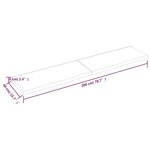 Bordplade 200x40x(2-6) cm behandlet massivt egetræ lysebrun
