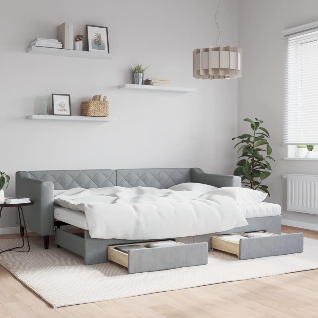 Daybed med udtræk og skuffer 80x200 cm stof lysegrå