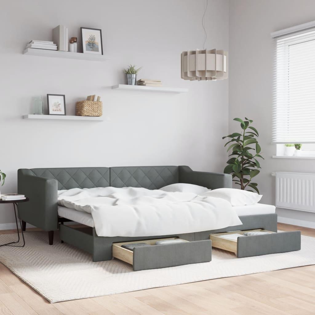 Daybed med udtræk og skuffer 90x190 cm stof mørkegrå
