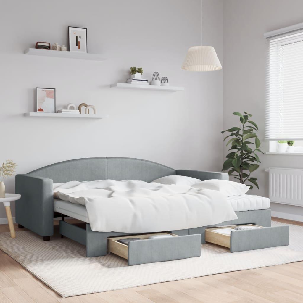 Daybed med udtræk og skuffer 90x190 cm stof lysegrå