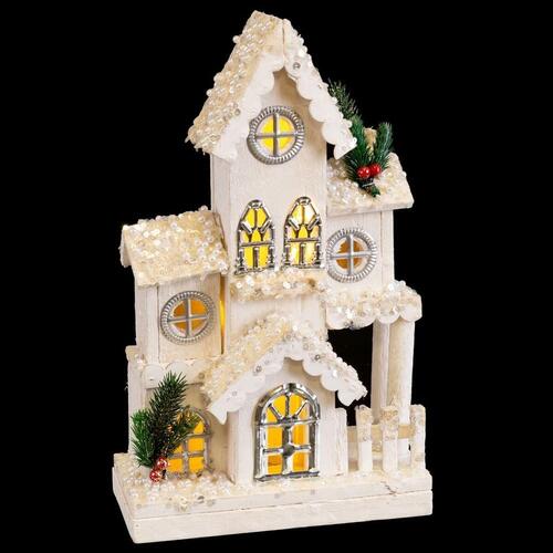 Julepynt Hvid Træ Hus 24 x 11 x 39 cm