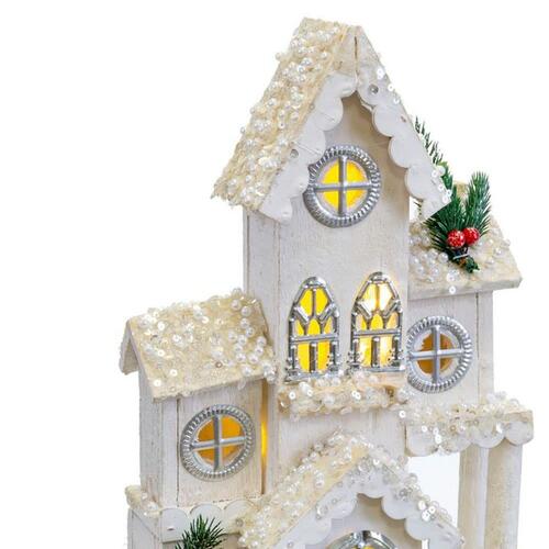 Julepynt Hvid Træ Hus 24 x 11 x 39 cm