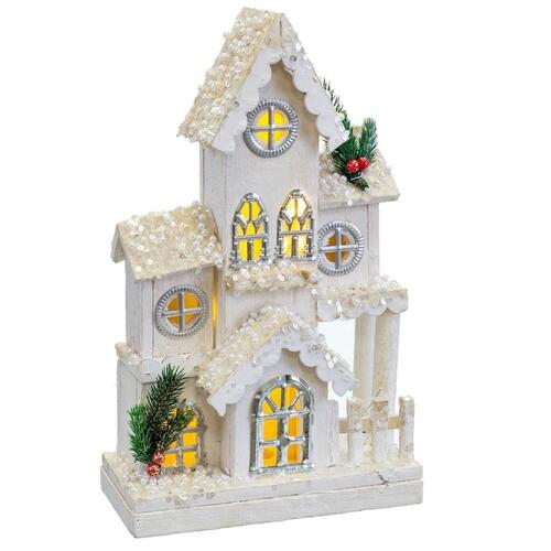 Julepynt Hvid Træ Hus 24 x 11 x 39 cm