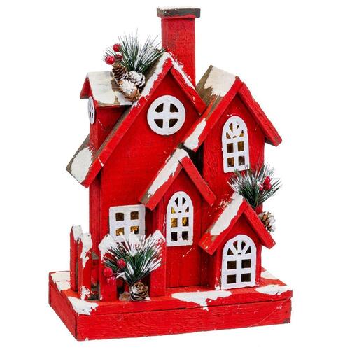 Julepynt Rød Træ Hus 24 x 13 x 33 cm